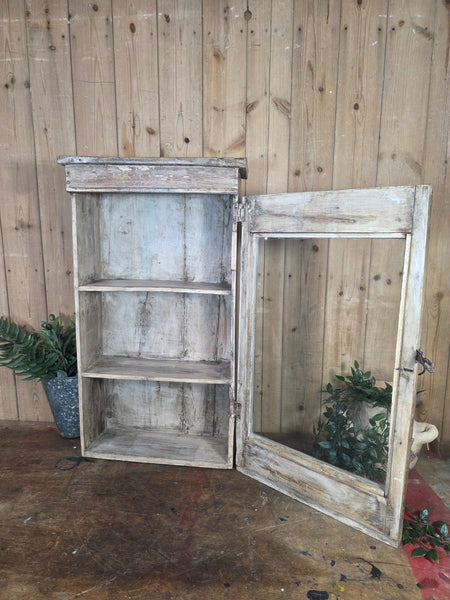 Vintage Indian Wooden Glazed Display Bathroom Kitchen Herb Spice Wall Cabinet