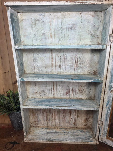 Vintage Indian Wooden Glazed Display Bathroom Kitchen Herb Spice Wall Cabinet