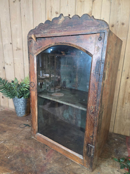 Vintage Indian Wooden Glazed Display Bathroom Kitchen Herb Spice Wall Cabinet