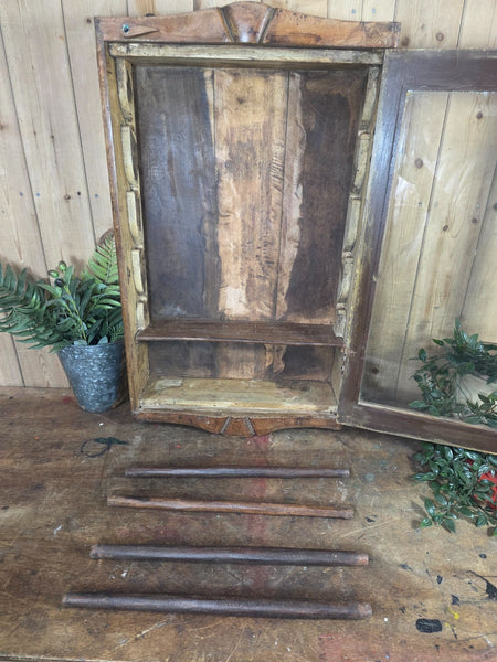 Vintage Indian Wooden Glazed Display Bathroom Kitchen Herb Spice Wall Cabinet