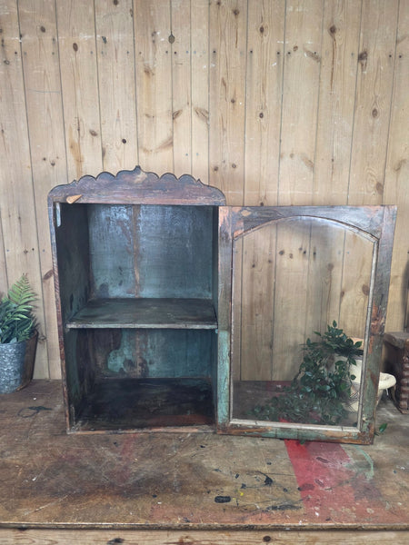 Vintage Indian Wooden Glazed Display Bathroom Kitchen Herb Spice Wall Cabinet
