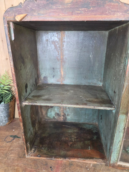 Vintage Indian Wooden Glazed Display Bathroom Kitchen Herb Spice Wall Cabinet