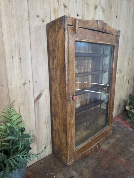 Vintage Indian Wooden Glazed Display Bathroom Kitchen Herb Spice Wall Cabinet