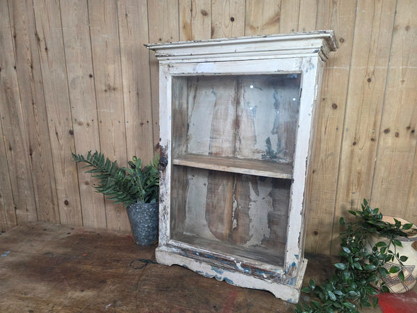 Vintage Indian Wooden Glazed Display Bathroom Kitchen Herb Spice Wall Cabinet