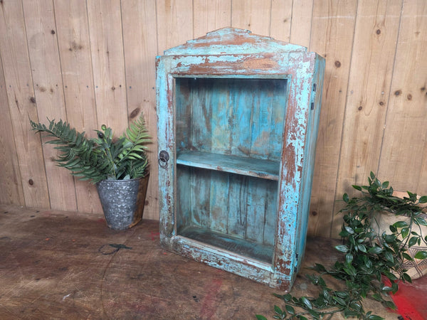 Vintage Indian Wooden Glazed Display Bathroom Kitchen Herb Spice Wall Cabinet
