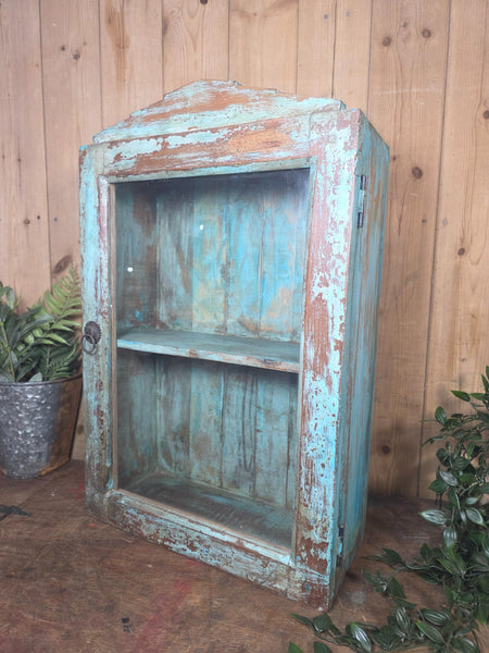 Vintage Indian Wooden Glazed Display Bathroom Kitchen Herb Spice Wall Cabinet