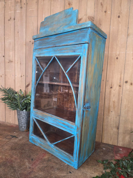 Vintage Indian Wooden Glazed Display Bathroom Kitchen Herb Spice Wall Cabinet