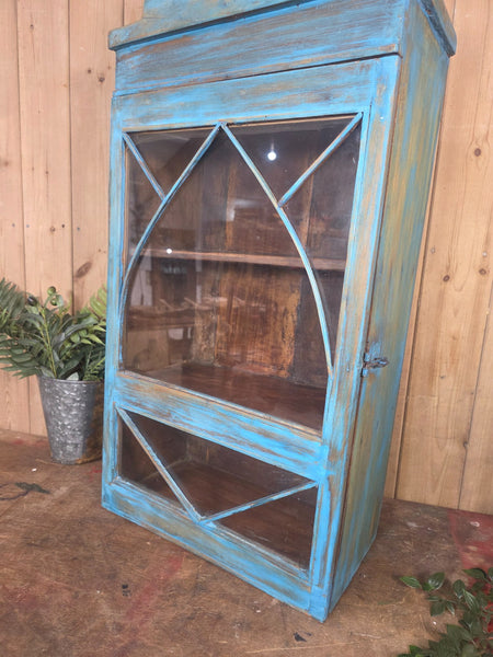 Vintage Indian Wooden Glazed Display Bathroom Kitchen Herb Spice Wall Cabinet