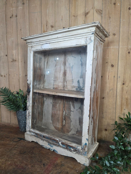 Vintage Indian Wooden Glazed Display Bathroom Kitchen Herb Spice Wall Cabinet
