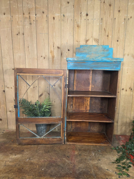 Vintage Indian Wooden Glazed Display Bathroom Kitchen Herb Spice Wall Cabinet