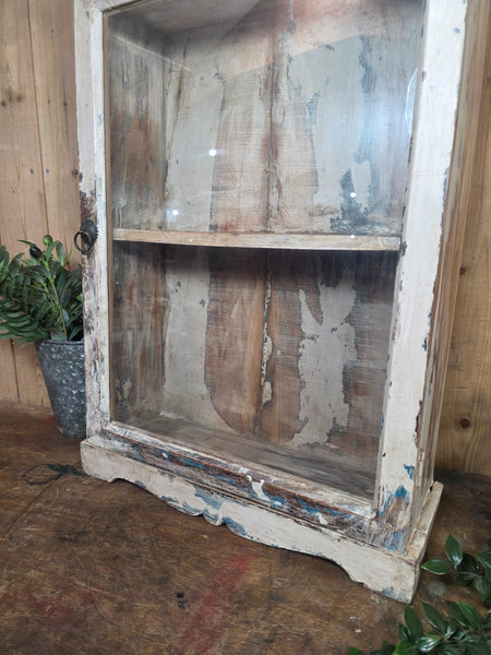 Vintage Indian Wooden Glazed Display Bathroom Kitchen Herb Spice Wall Cabinet