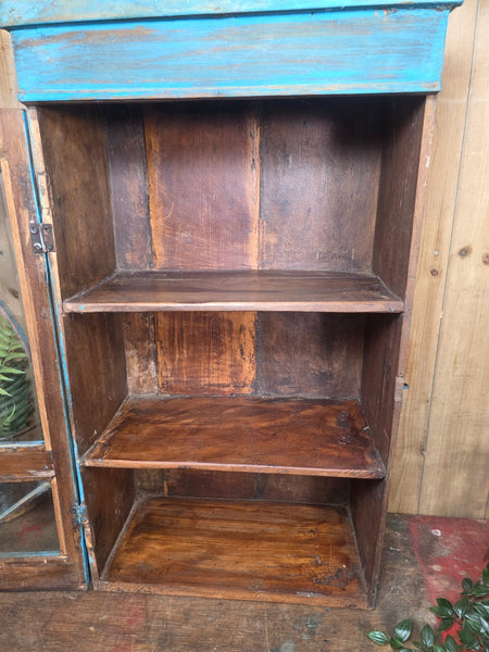 Vintage Indian Wooden Glazed Display Bathroom Kitchen Herb Spice Wall Cabinet