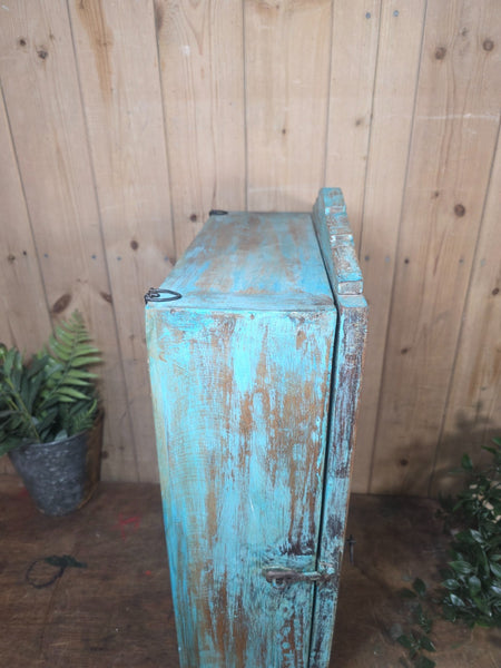 Vintage Indian Wooden Glazed Display Bathroom Kitchen Herb Spice Wall Cabinet