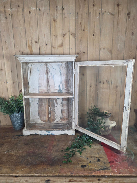 Vintage Indian Wooden Glazed Display Bathroom Kitchen Herb Spice Wall Cabinet