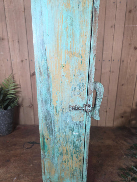 Vintage Indian Wooden Glazed Display Bathroom Kitchen Herb Spice Wall Cabinet