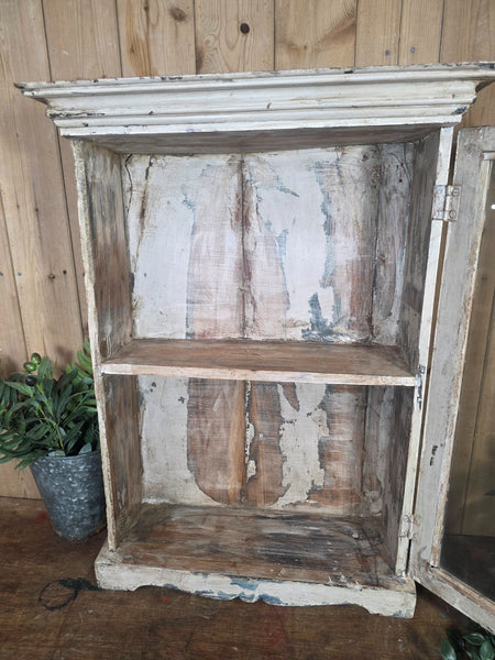 Vintage Indian Wooden Glazed Display Bathroom Kitchen Herb Spice Wall Cabinet