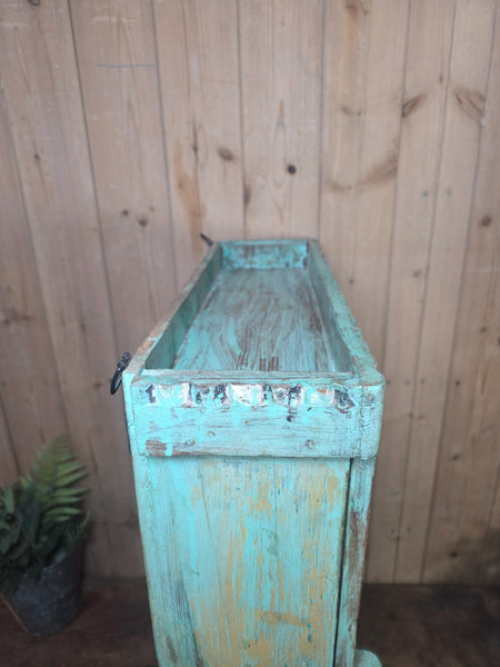 Vintage Indian Wooden Glazed Display Bathroom Kitchen Herb Spice Wall Cabinet