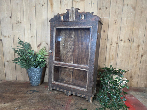 Vintage Indian Wooden Glazed Display Bathroom Kitchen Herb Spice Wall Cabinet