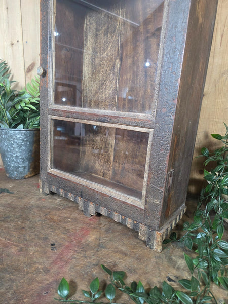 Vintage Indian Wooden Glazed Display Bathroom Kitchen Herb Spice Wall Cabinet