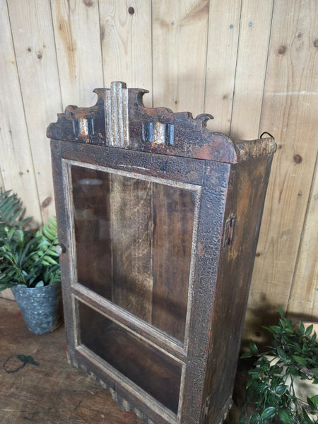 Vintage Indian Wooden Glazed Display Bathroom Kitchen Herb Spice Wall Cabinet
