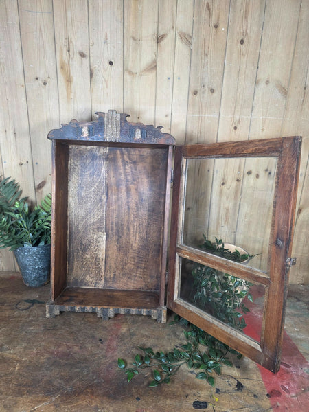 Vintage Indian Wooden Glazed Display Bathroom Kitchen Herb Spice Wall Cabinet