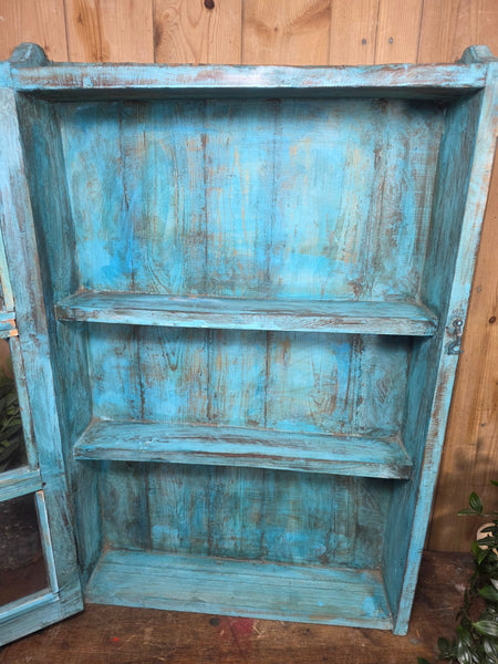 Vintage Indian Wooden Glazed Display Bathroom Kitchen Herb Spice Wall Cabinet