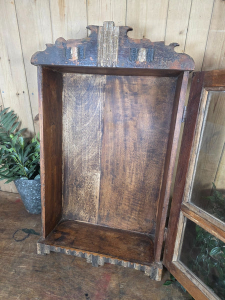 Vintage Indian Wooden Glazed Display Bathroom Kitchen Herb Spice Wall Cabinet