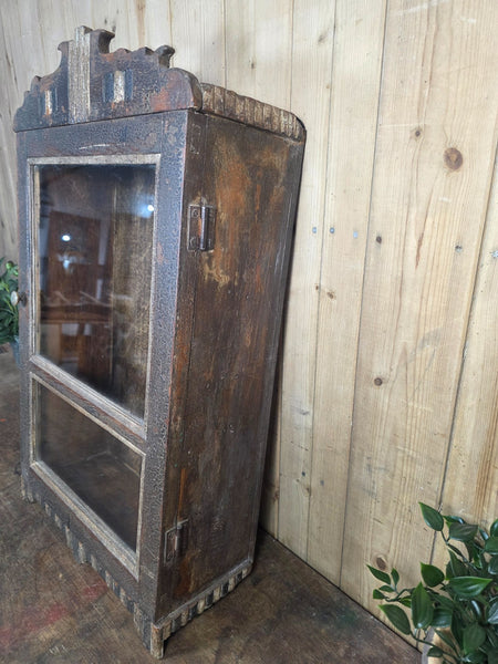 Vintage Indian Wooden Glazed Display Bathroom Kitchen Herb Spice Wall Cabinet