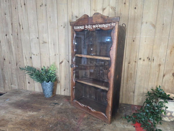 Vintage Indian Wooden Glazed Display Bathroom Kitchen Herb Spice Wall Cabinet