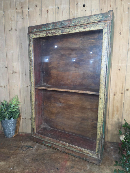 Vintage Indian Wooden Glazed Display Bathroom Kitchen Herb Spice Wall Cabinet