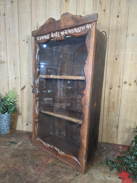 Vintage Indian Wooden Glazed Display Bathroom Kitchen Herb Spice Wall Cabinet