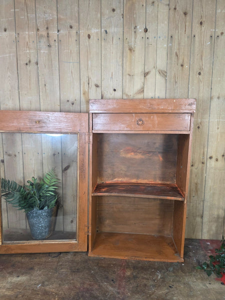 Vintage Indian Wooden Glazed Display Bathroom Kitchen Herb Spice Wall Cabinet