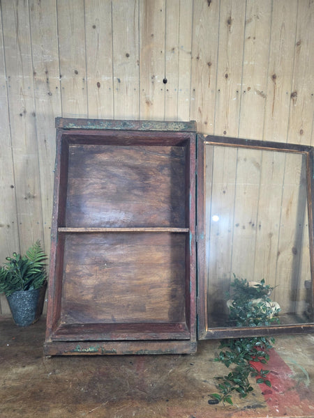 Vintage Indian Wooden Glazed Display Bathroom Kitchen Herb Spice Wall Cabinet