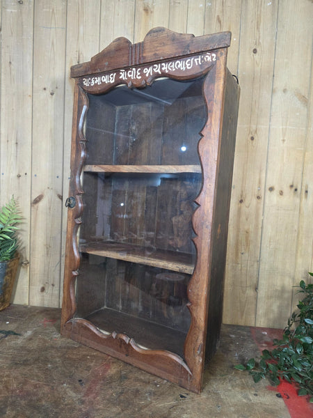 Vintage Indian Wooden Glazed Display Bathroom Kitchen Herb Spice Wall Cabinet