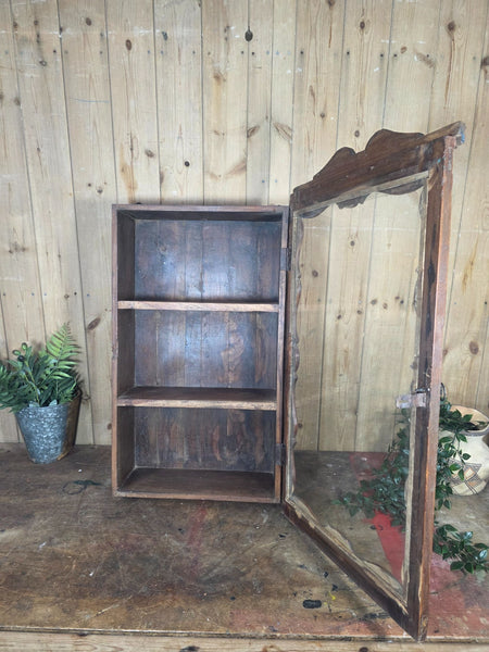 Vintage Indian Wooden Glazed Display Bathroom Kitchen Herb Spice Wall Cabinet