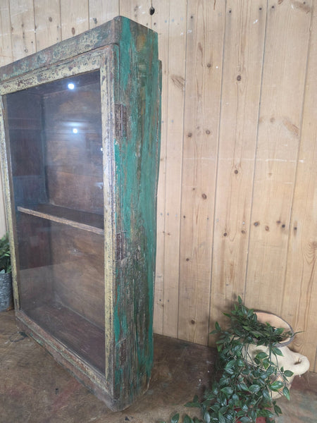 Vintage Indian Wooden Glazed Display Bathroom Kitchen Herb Spice Wall Cabinet