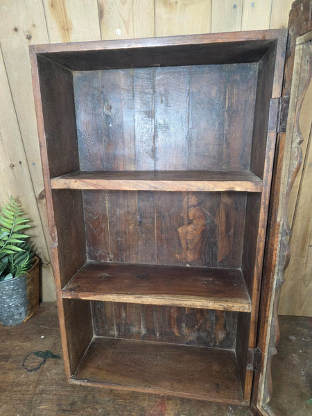 Vintage Indian Wooden Glazed Display Bathroom Kitchen Herb Spice Wall Cabinet