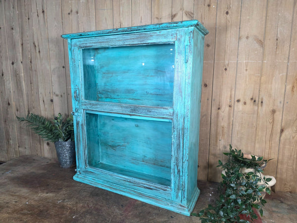 Vintage Indian Wooden Glazed Display Bathroom Kitchen Herb Spice Wall Cabinet