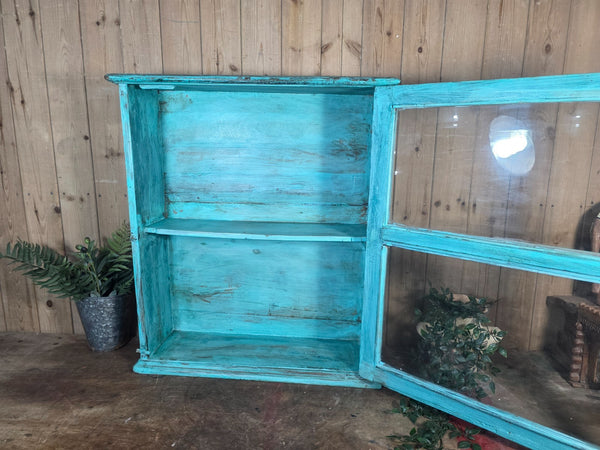 Vintage Indian Wooden Glazed Display Bathroom Kitchen Herb Spice Wall Cabinet