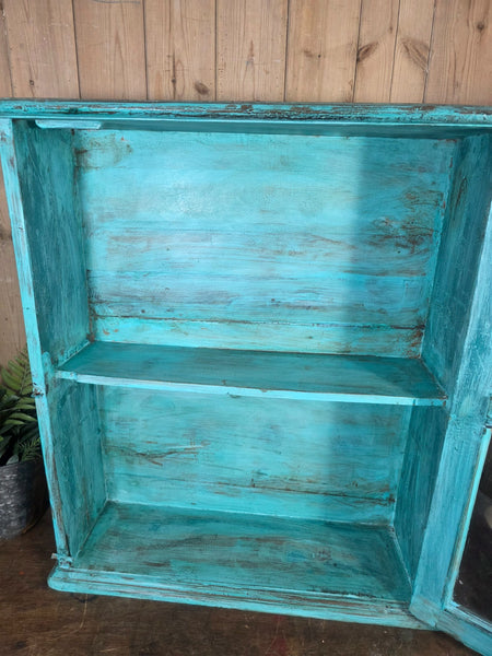 Vintage Indian Wooden Glazed Display Bathroom Kitchen Herb Spice Wall Cabinet