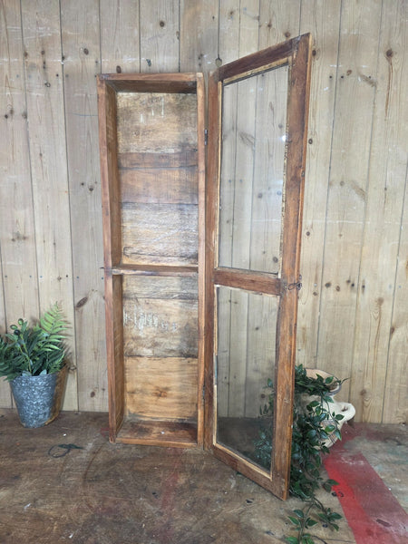 Vintage Indian Wooden Glazed Display Bathroom Kitchen Herb Spice Wall Cabinet