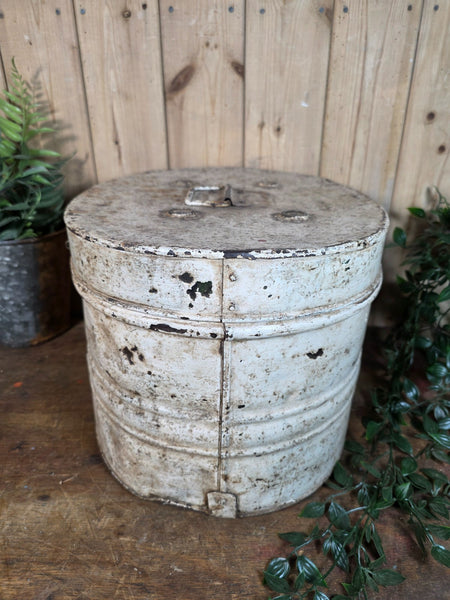 Original Vintage Rustic Painted Metal Hat Storage Box Tin