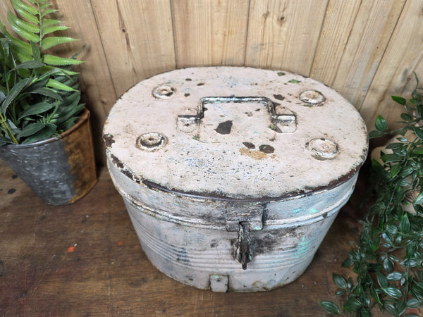 Original Vintage Rustic Painted Metal Hat Storage Box Tin