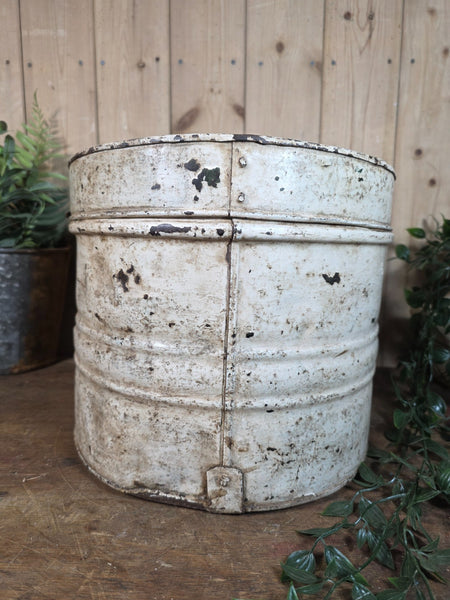 Original Vintage Rustic Painted Metal Hat Storage Box Tin