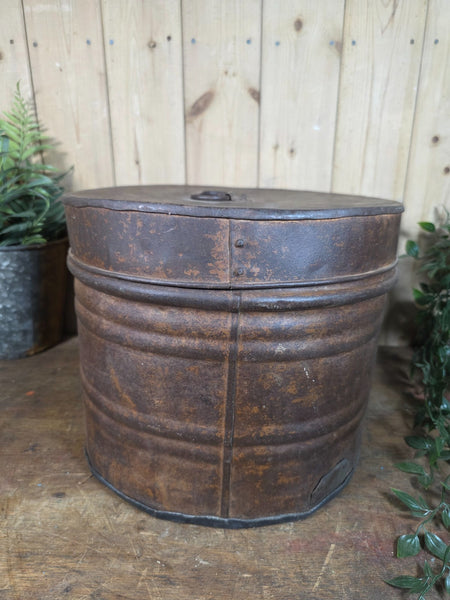 Original Vintage Rustic Painted Metal Hat Storage Box Tin