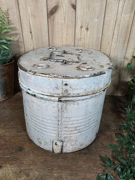Original Vintage Rustic Painted Metal Hat Storage Box Tin