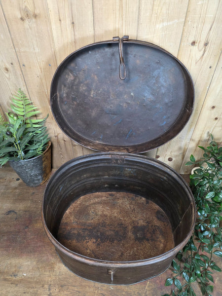 Original Vintage Rustic Painted Metal Hat Storage Box Tin
