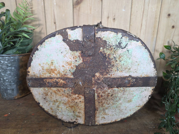 Original Vintage Rustic Painted Metal Hat Storage Box Tin