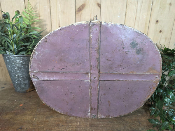 Original Vintage Rustic Painted Metal Hat Storage Box Tin