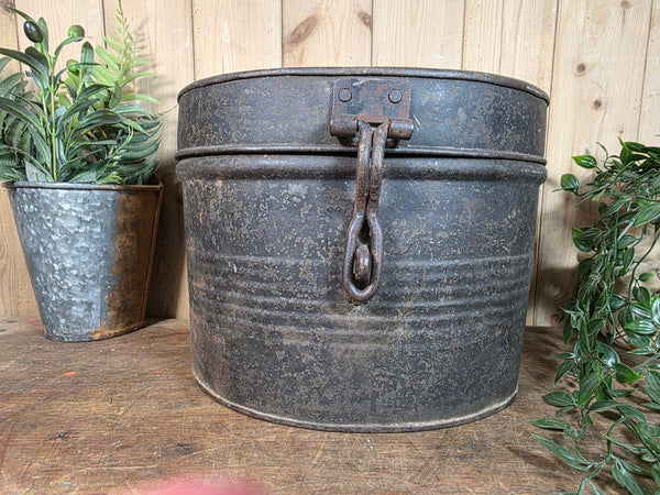 Original Vintage Rustic Painted Metal Hat Storage Box Tin